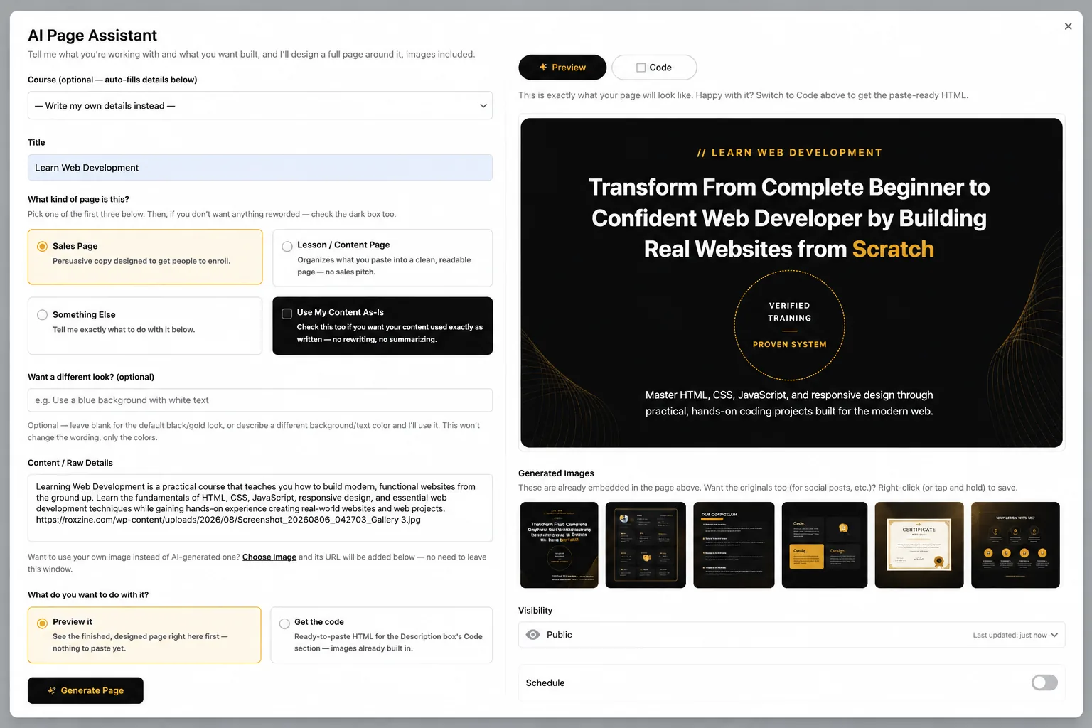 AI Course Sales Page Generator on RBS