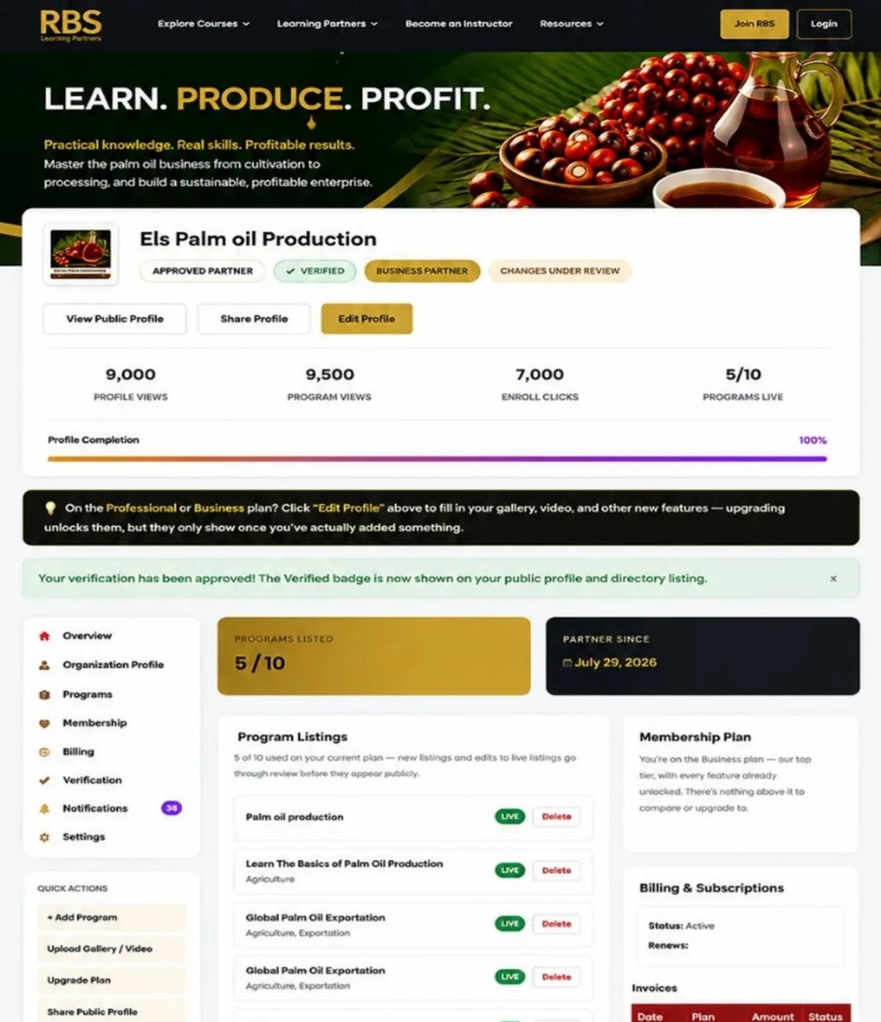 Learning Partner Dashboard on RBS