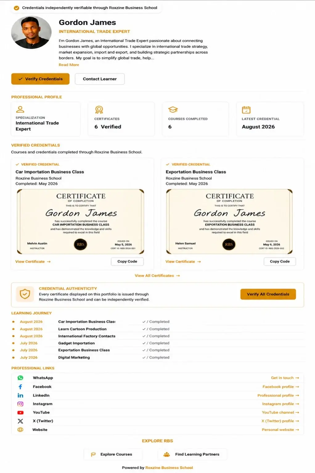 Your Learning Portfolio page on RBS