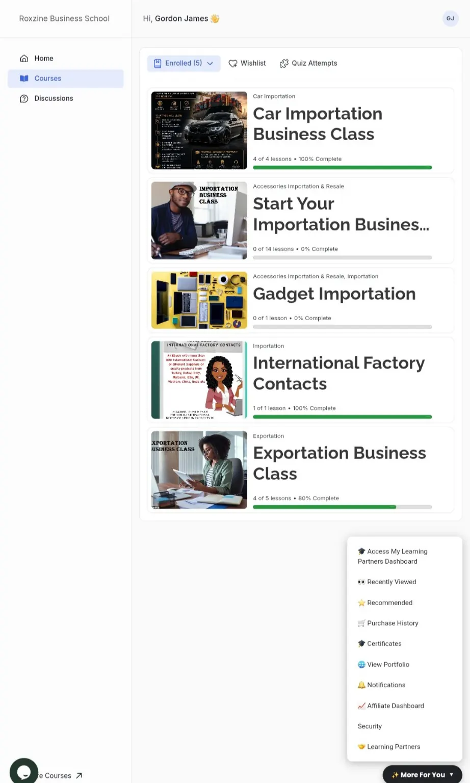 RBS student courses page