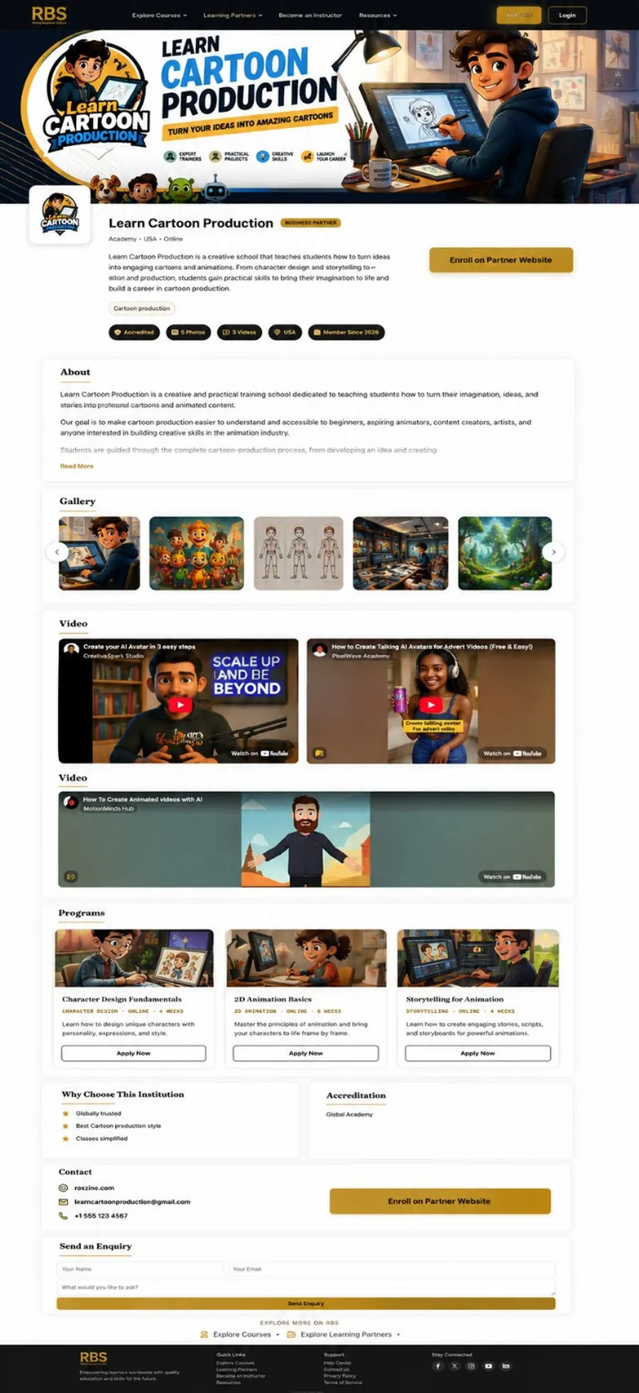 A Learning Partner's branded institution profile on RBS