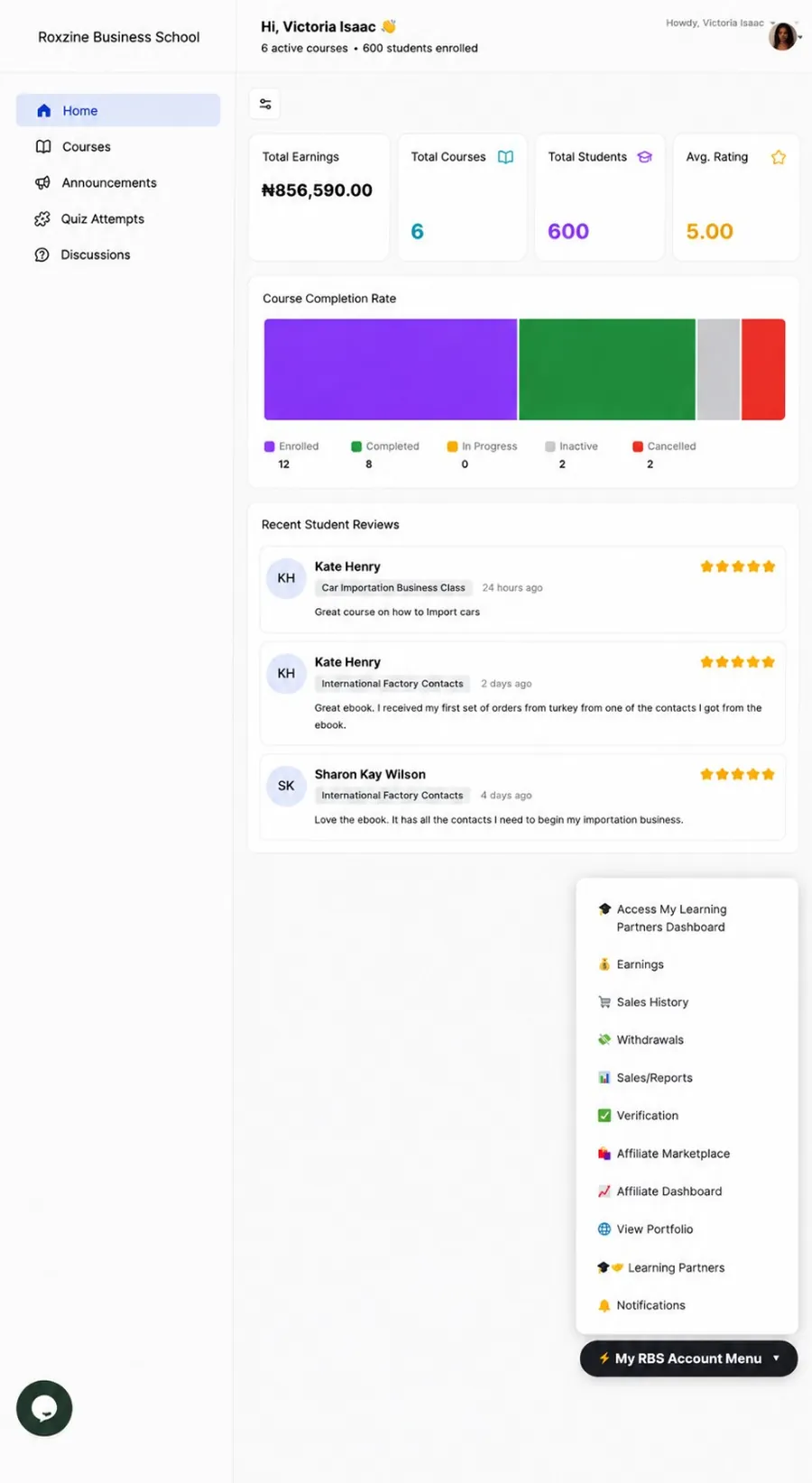 Instructor Dashboard on RBS
