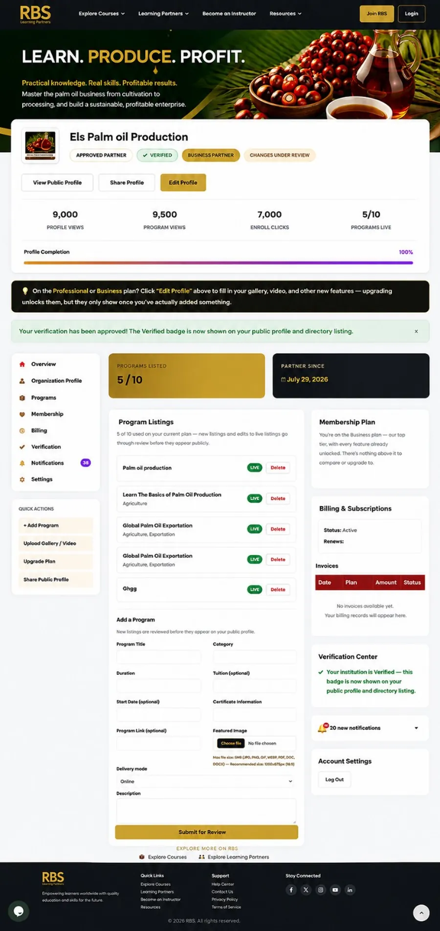 Learning Partner Dashboard on RBS